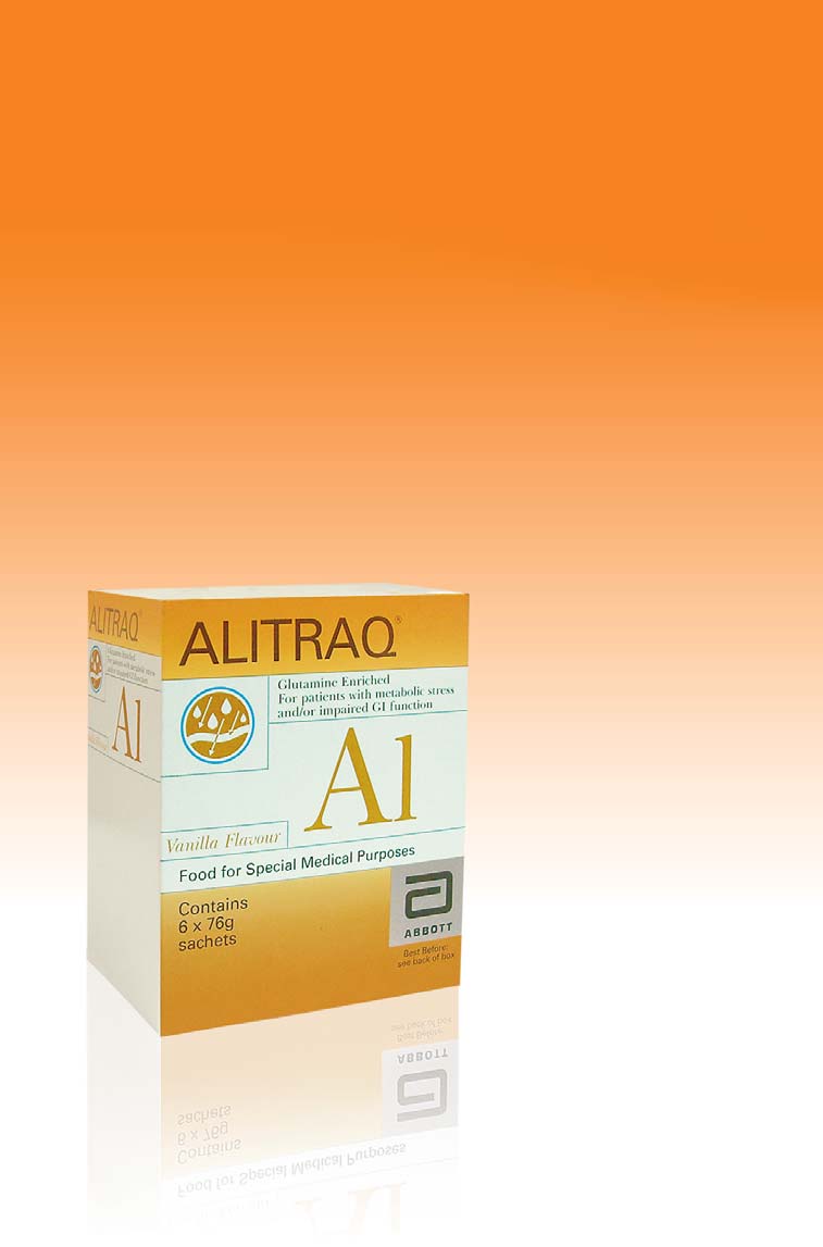 AlitraQ hrana za posebnu medicinsku namjenu - pripravak bogat glutaminom (16 g/l)* koji: sprjeëava oπteêenje i Ëuva strukturu sluznice crijeva, sprjeëava bakterijsku translokaciju - kalorijska