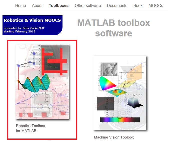 Εικόνα 15: Ιστοσελίδα petercorke.com Επιλέγουμε το Robotics Toolbox for Matlab. (Εικόνα 16).