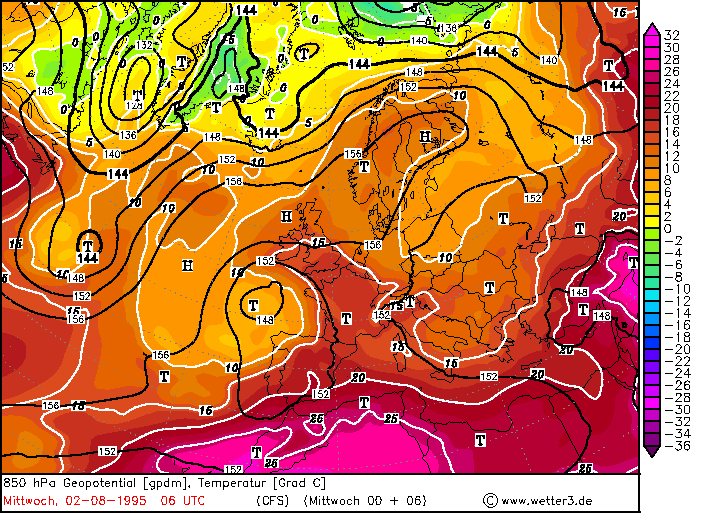 Χάρτης 5.11. Χάρτης 850 hpa για τις 01-08-1995 06 UTC.