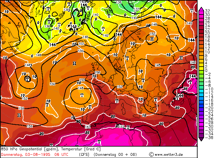 Χάρτης 5.13. Χάρτης 850 hpa για τις 03-08-1995 00 UTC.