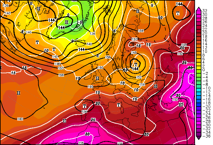 Χάρτης 3.4. Χάρτης 850 hpa για τις 26-07-1975 06 UTC (Wetter3.de).