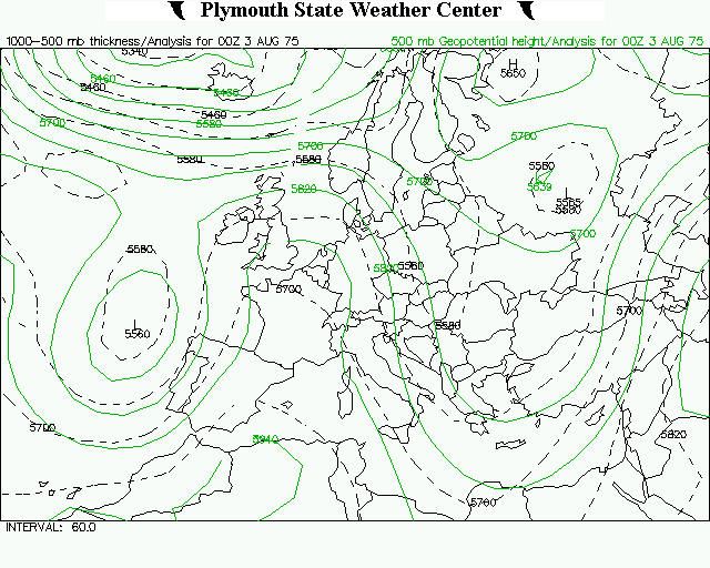 Χάρτης 3.24. Χάρτης ισοπαχών 500/1000 hpa και ισοϋψών στα 500 hpa για τις 02-08-1975 00 UTC (Vortex.plymouth.edu).