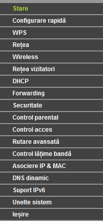 Capitolul 4. Configurarea Router-ului Acest capitol prezintă funcțiile cheie ale fiecărei pagini din interfața de administrare a routerului și metoda de configurare. 4.1 Autentificare (Login) După conectarea cu succes, veți vizualiza cele 18 meniuri principale în partea stânga a interfeței de configurare a routerului ca în imaginea următoare.