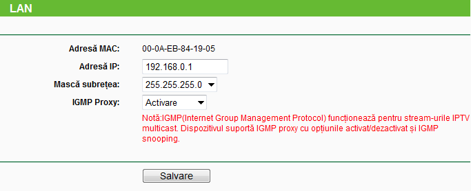 Figura 4-13 Clonare adresă MAC Unii furnizori de Internet solicită în registrarea adresei MAC a adaptorului (placa de rețea). Modificările sunt rareori necesare.