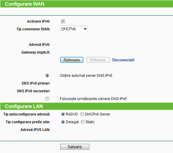 Notă: Dacă este afișată eroarea Address not found atunci când accesați o pagină de Internet, este posibil ca serverele dumneavoastră de DNS să fie configurate greșit.