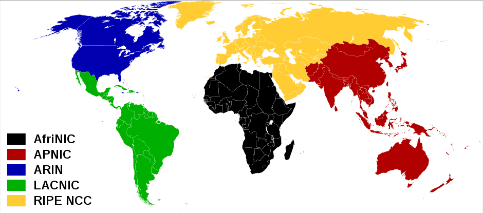 Regional Internet Registry (RIR) African Network Information Centre (AfriNIC) Africa American Registry for Internet Numbers (ARIN) Asia-Pacific Network