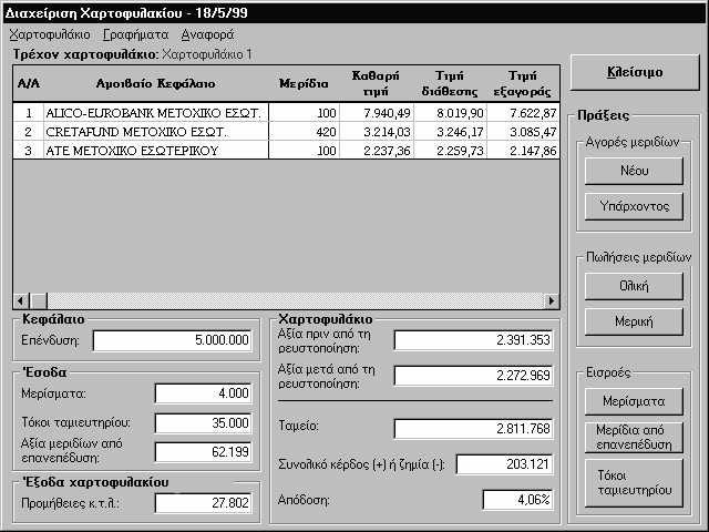 MUTUAL FUNDS MANAGER -MFM- 159 Με την εντολή Χαρτοφυλάκιο - Νέο µπορεί ο χρήστης να δηµιουργήσει ένα χαρτοφυλάκιο δίνοντας κάποιο όνοµα στο αρχείο, µετά την εµφάνιση ενός πλαισίου διαλόγου, ενώ στη