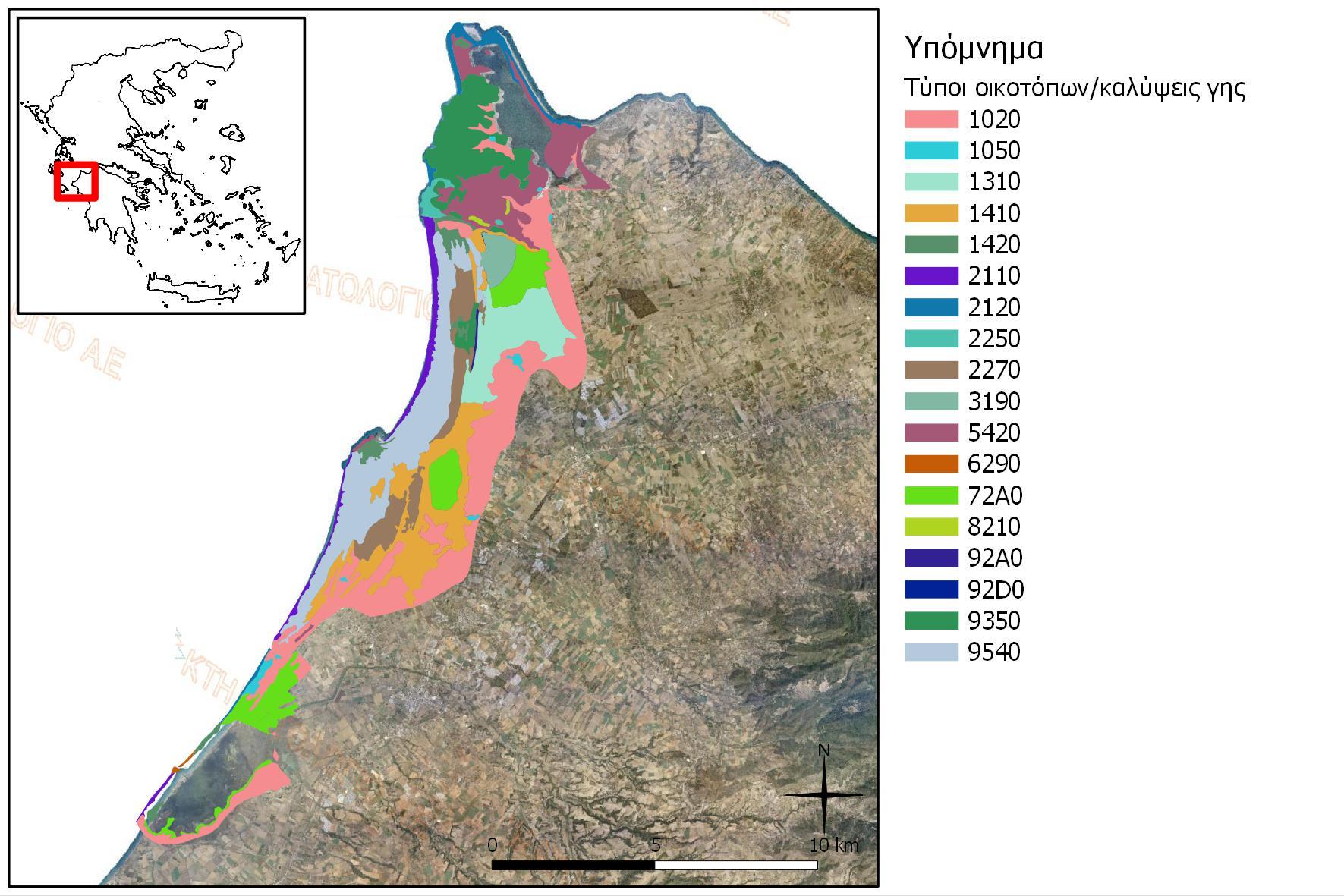 Η ευρύτερη περιοχή έρευνας (τύποι οικοτόπων) Τύπος οικοτόπου Έκταση (km 2 ) 9540 13.854 1410 11.094 5420 9.024 9350 8.