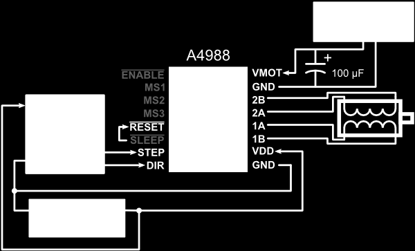 Το A4988 είναι ένα ολοκληρωμένο κύκλωμα οδήγησης του βηματικού κινητήρα με ενσωματωμένο μεταφραστή για εύκολο χειρισμό.