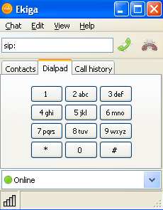 (Εικόνα 35) Εικόνα 35 Εκκίνηση του Ekiga Όπως διακρίνουµε κάτω ακριβώς από τα µενού επιλογών έχουµε ένα πεδίο (sip: ) στο οποίο γράφουµε