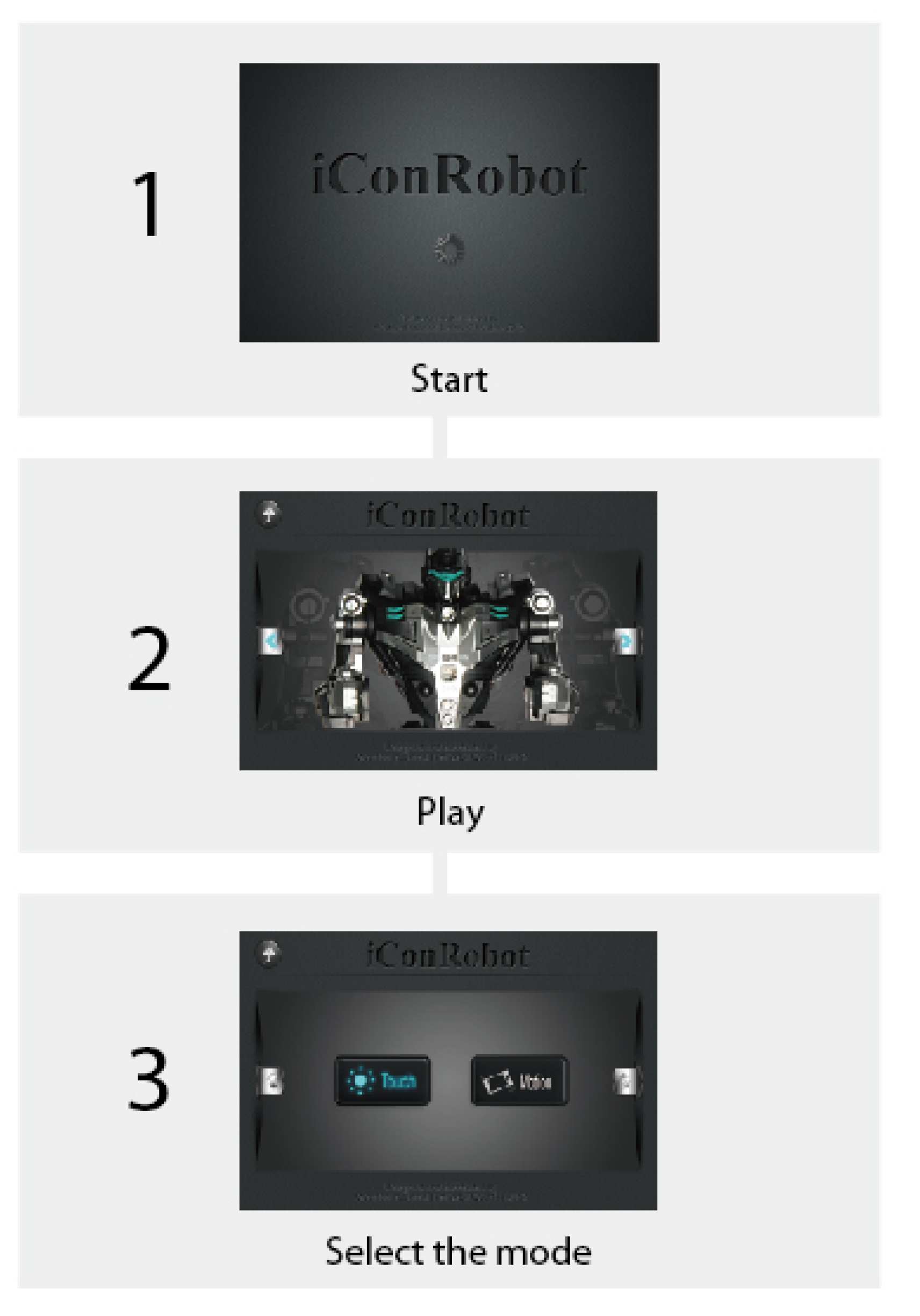 3) Πτήση του ροµπότ Πιέστε Start Πιέστε Play Επιλέξτε κατάσταση Επιλέξτε κάποια κατάσταση ελέγχου του ροµπότ.