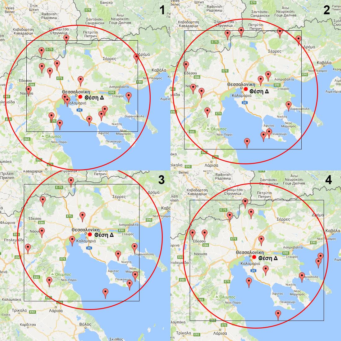 Εικόνα 34: Χάρτης βαθμολογιών των συστάσεων για τη θέση Δ Τα στοιχεία της διασποράς των βαθμολογιών γύρω από το χρήστη συμπίπτουν απόλυτα με το αναμενόμενο αποτέλεσμα, που διαμορφώνει η συνάρτηση του