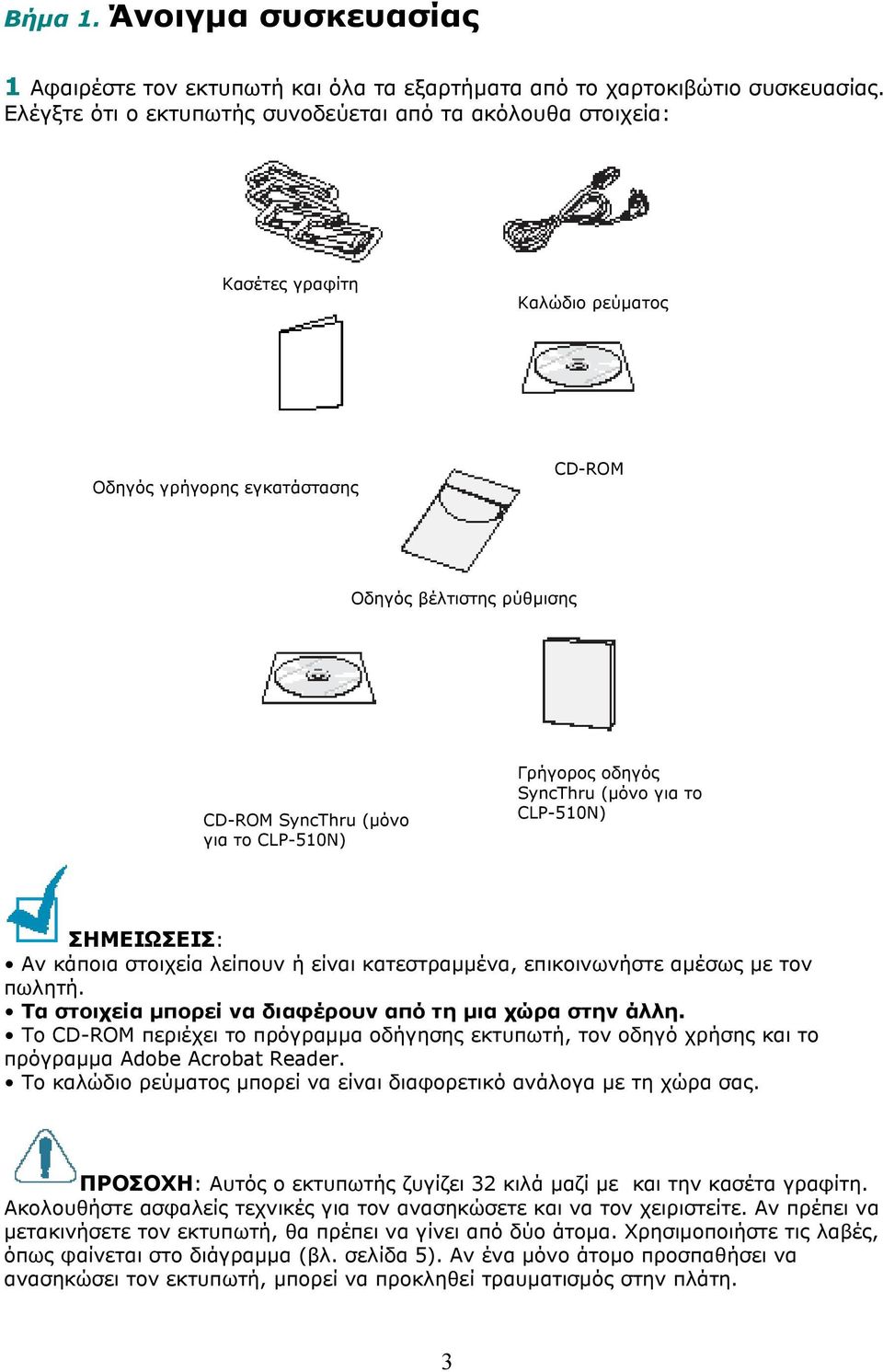 Γρήγορος οδηγός SyncThru (µόνο για το CLP-510N) ΣΗΜΕΙΩΣΕΙΣ: Αν κάποια στοιχεία λείπουν ή είναι κατεστραµµένα, επικοινωνήστε αµέσως µε τον πωλητή.