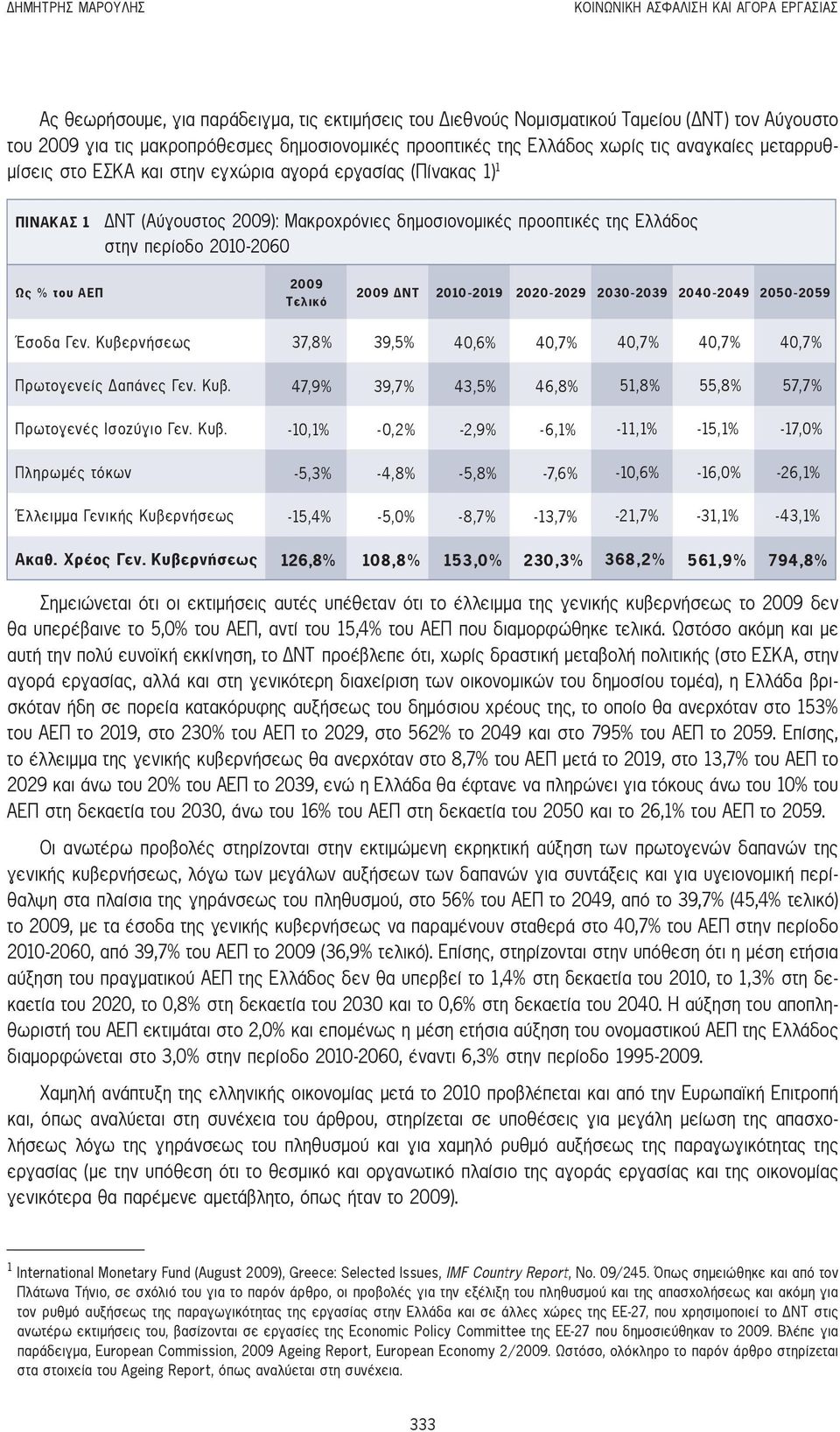 της Ελλάδος στην περίοδο 2010-2060 Ως % του ΑΕΠ 2009 Τελικό 2009 ΔΝΤ 2010-2019 2020-2029 2030-2039 2040-2049 2050-2059 Έσοδα Γεν.