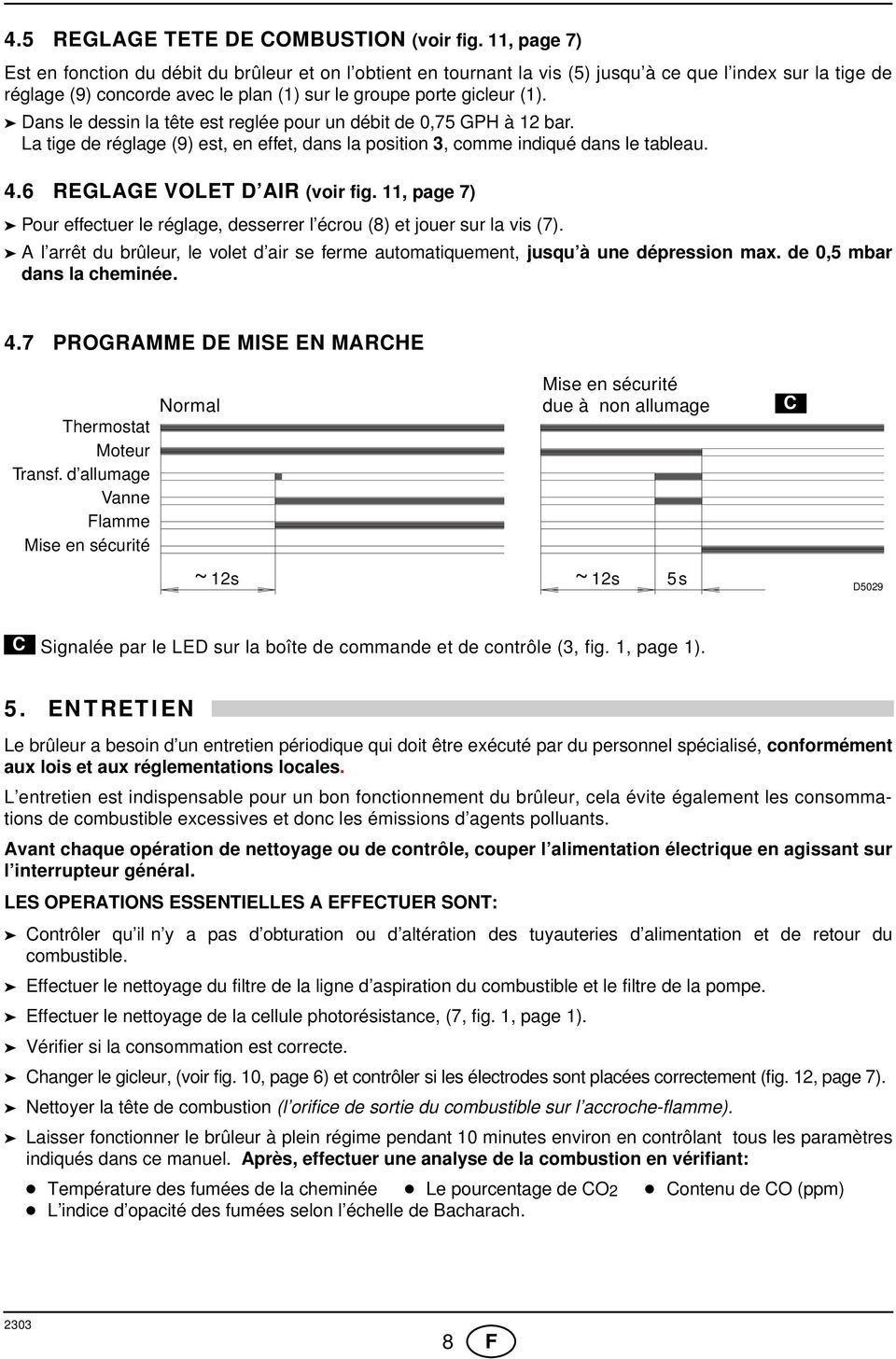 Dans le dessin la tête est reglée pour un débit de 0,75 GP à 2 bar. La tige de réglage (9) est, en effet, dans la position 3, comme indiqué dans le tableau. 4.6 REGLAGE VOLET D AIR (voir fig.