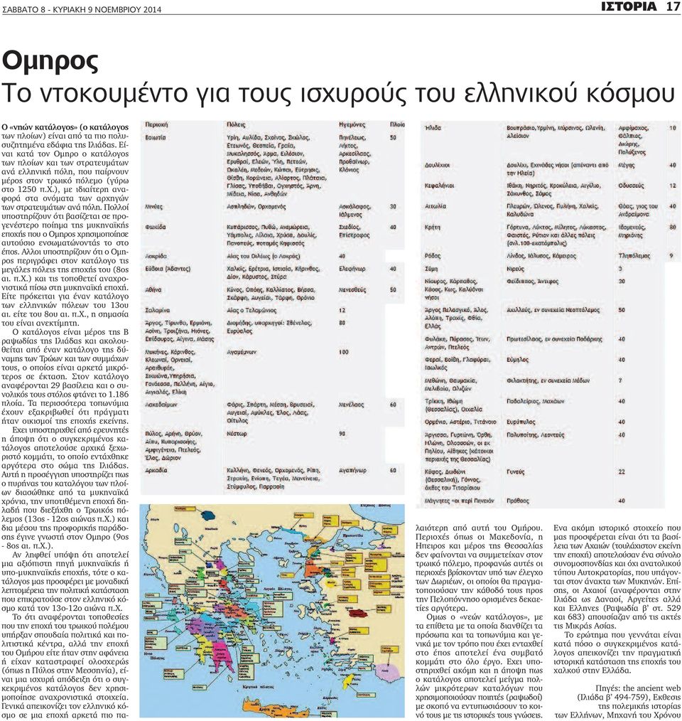 ), με ιδιαίτερη αναφορά στα ονόματα των αρχηγών των στρατευμάτων ανά πόλη.