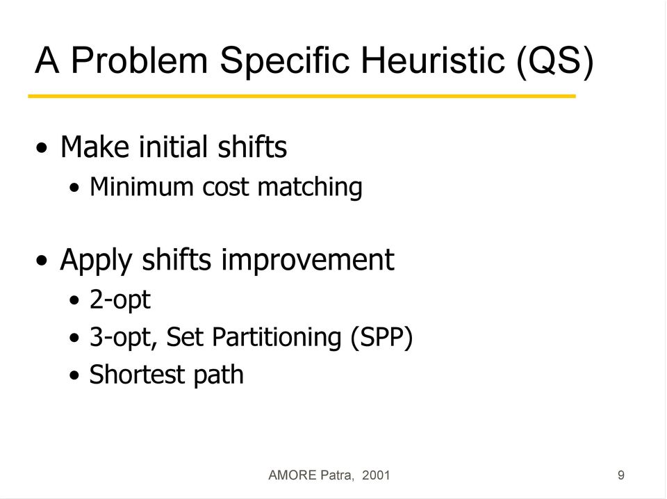 Apply shifts improvement 2-opt 3-opt, Set