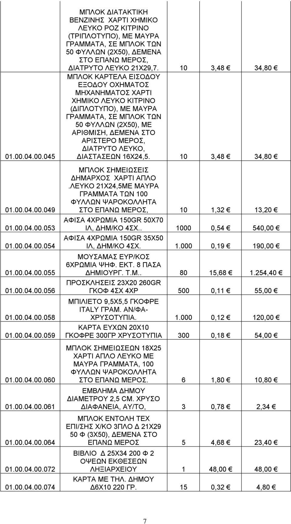 ΔΙΑΤΡΥΤΟ ΛΕΥΚΟ, ΔΙΑΣΤΑΣΕΩΝ 16Χ24,5. 10 3,48 34,80 ΜΠΛΟΚ ΣΗΜΕΙΩΣΕΙΣ ΔΗΜΑΡΧΟΣ ΧΑΡΤΙ ΑΠΛΟ.