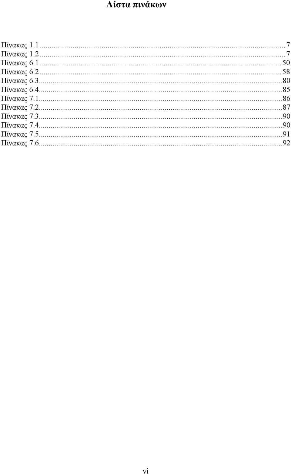 ..85 Πίνακας 7.1...86 Πίνακας 7.2...87 Πίνακας 7.3.