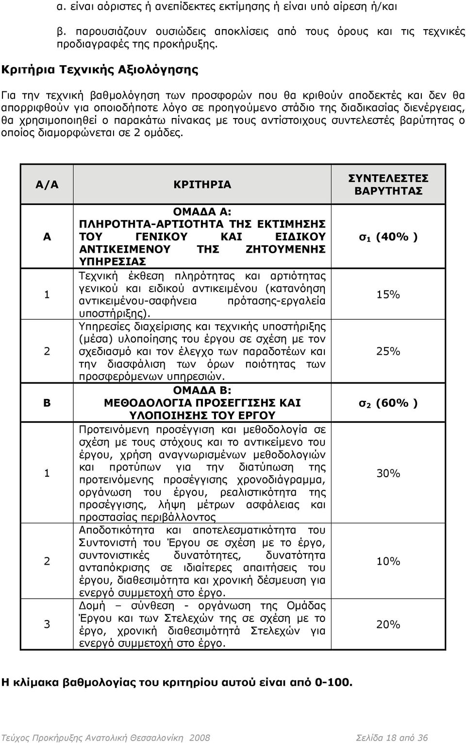 χρησιμοποιηθεί ο παρακάτω πίνακας με τους αντίστοιχους συντελεστές βαρύτητας ο οποίος διαμορφώνεται σε 2 ομάδες.