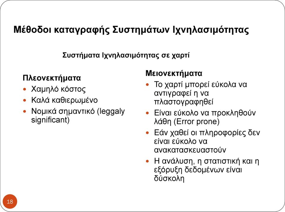 αντιγραφεί η να πλαστογραφηθεί Είναι εύκολο να προκληθούν λάθη (Error prone) Εάν χαθεί οι πληροφορίες