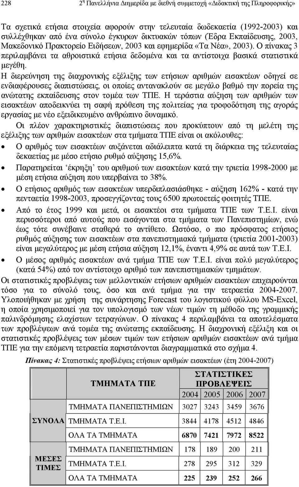 Η διερεύνηση της διαχρονικής εξέλιξης των ετήσιων αριθµών εισακτέων οδηγεί σε ενδιαφέρουσες διαπιστώσεις, οι οποίες αντανακλούν σε µεγάλο βαθµό την πορεία της ανώτατης εκπαίδευσης στον τοµέα των ΤΠΕ.