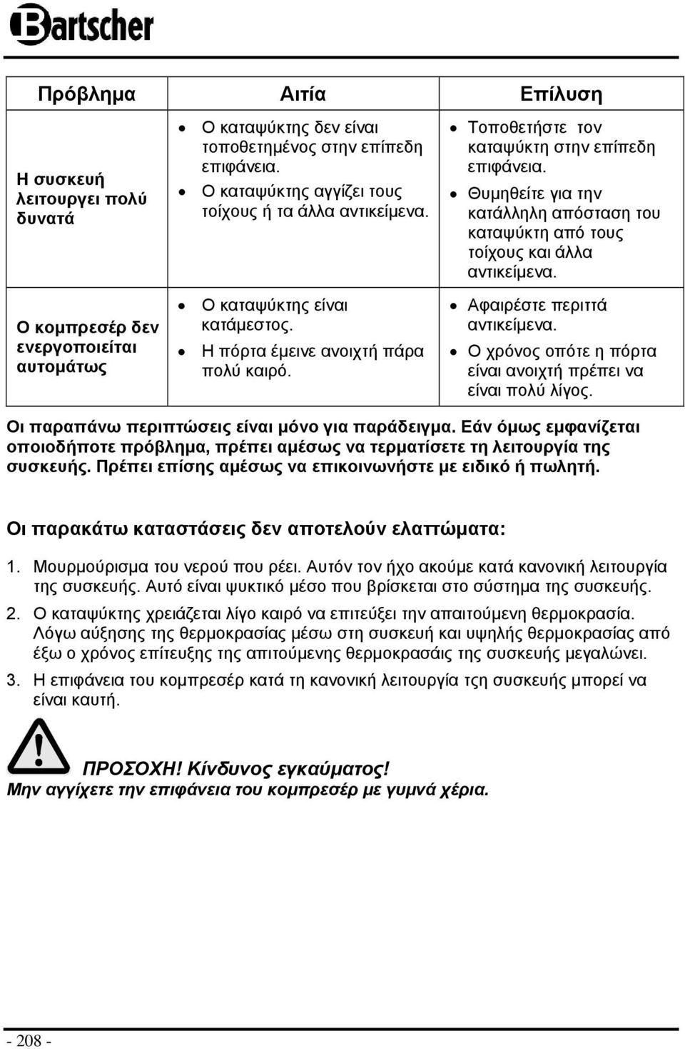 Θυμηθείτε για την κατάλληλη απόσταση του καταψύκτη από τους τοίχους και άλλα αντικείμενα. Αφαιρέστε περιττά αντικείμενα. Ο χρόνος οπότε η πόρτα είναι ανοιχτή πρέπει να είναι πολύ λίγος.
