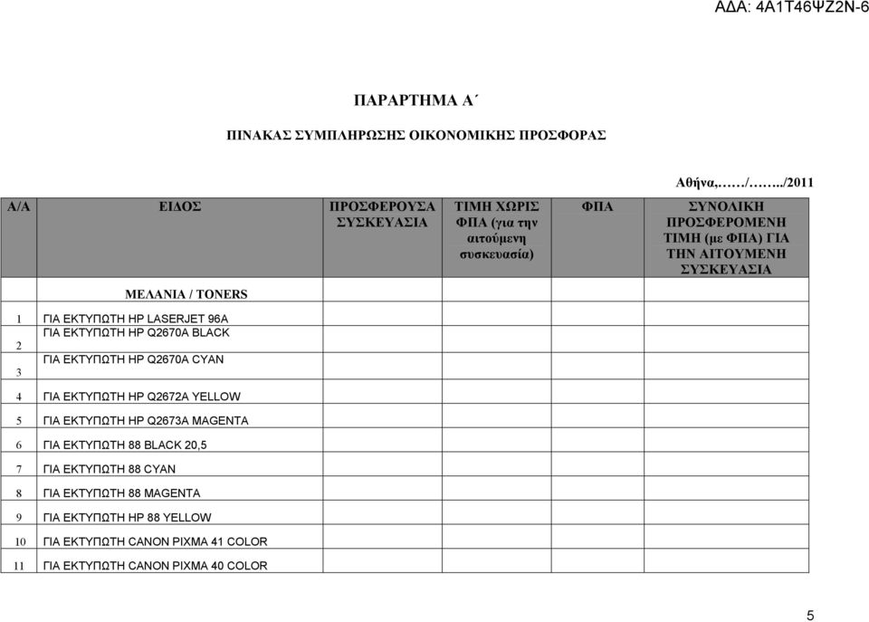 ΣΥΣΚΕΥΑΣΙΑ ΜΕΛΑΝΙΑ / TONERS 1 ΓΙΑ ΕΚΤΥΠΩΤΗ HP LASERJET 96A ΓΙΑ ΕΚΤΥΠΩΤΗ HP Q2670A BLACK 2 ΓΙΑ ΕΚΤΥΠΩΤΗ HP Q2670A CYAN 3 4 ΓΙΑ ΕΚΤΥΠΩΤΗ HP