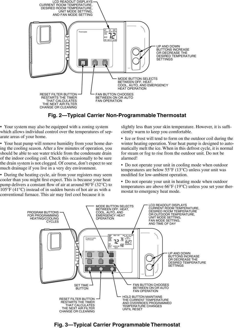 HEAT, COOL, AUTO, AND EMERGENCY HEAT OPERATION Fig.