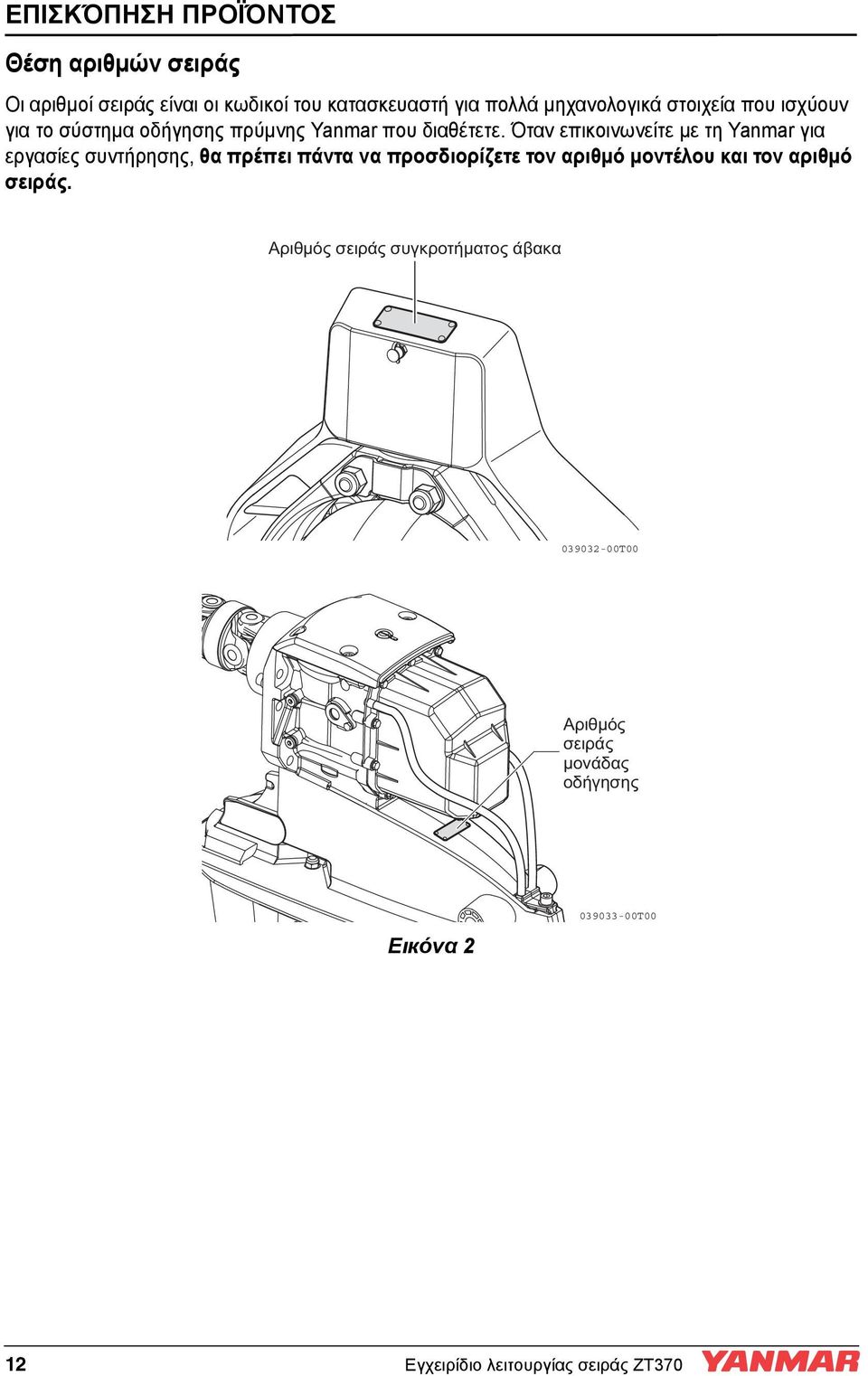 Όταν επικοινωνείτε με τη Yanmar για εργασίες συντήρησης, θα πρέπει πάντα να προσδιορίζετε τον
