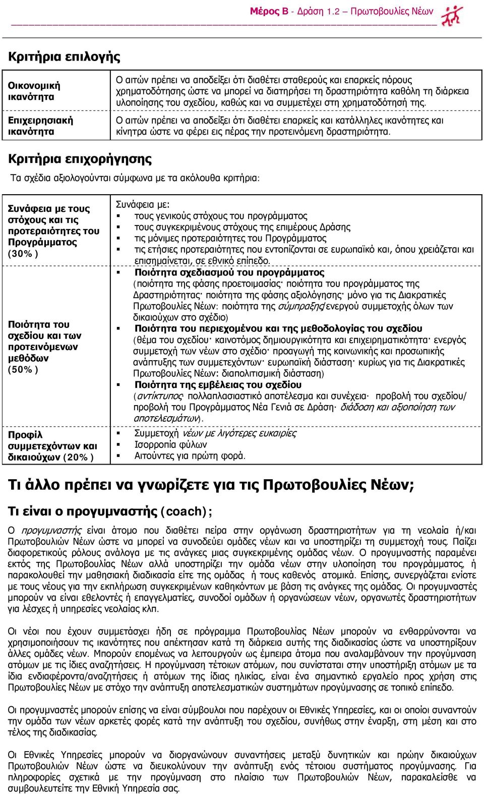 Ο αιτών πρέπει να αποδείξει ότι διαθέτει επαρκείς και κατάλληλες ικανότητες και κίνητρα ώστε να φέρει εις πέρας την προτεινόμενη δραστηριότητα.