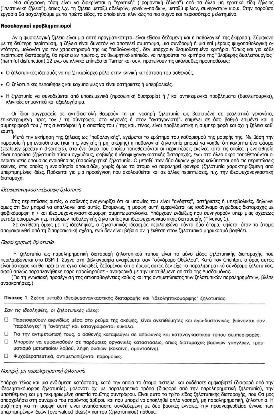 Αν η φυσιολογική ζήλεια είναι µια απτή πραγµατικότητα, είναι εξίσου δεδοµένη και η παθολογική της έκφραση.