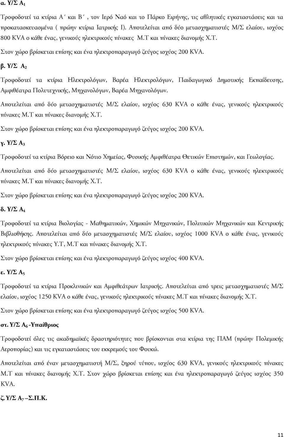 β. Υ/Σ Α 2 Τροφοδοτεί τα κτίρια Ηλεκτρολόγων, Βαρέα Ηλεκτρολόγων, Παιδαγωγικό Δημοτικής Εκπαίδευσης, Αμφιθέατρα Πολυτεχνικής, Μηχανολόγων, Βαρέα Μηχανολόγων.