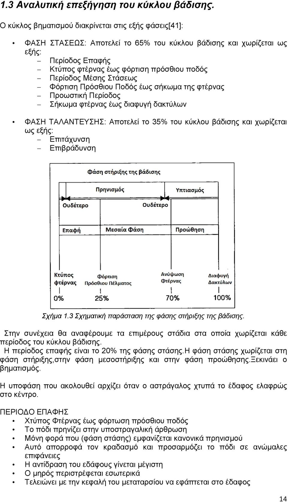 ηάζεσο Φφξηηζε Πξφζζηνπ Πνδφο έσο ζήθσκα ηεο θηέξλαο Πξνσζηηθή Πεξίνδνο ήθσκα θηέξλαο έσο δηαθπγή δαθηχισλ ΦΑΖ ΣΑΛΑΝΣΔΤΖ: Απνηειεί ην 35% ηνπ θχθινπ βάδηζεο θαη ρσξίδεηαη σο εμήο: Δπηηάρπλζε