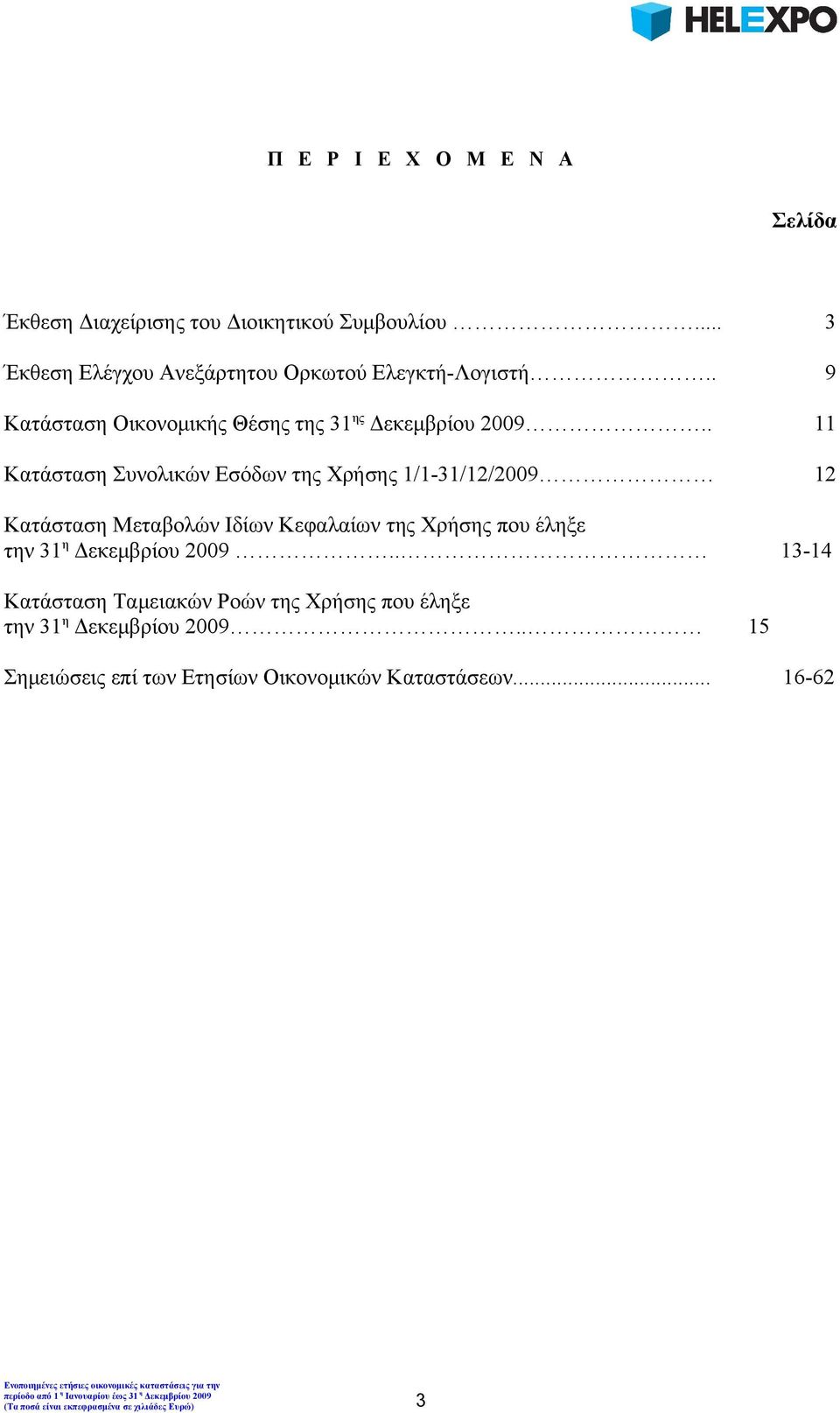 . 11 Κατάσταση Συνολικών Εσόδων της Χρήσης 1/1-12 Κατάσταση Μεταβολών Ιδίων Κεφαλαίων της Χρήσης που έληξε την 31 η Δεκεμβρίου