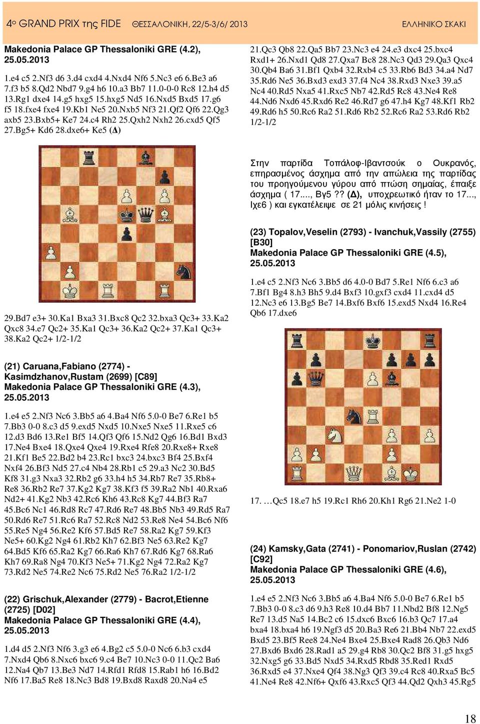 Nc3 e4 24.e3 dxc4 25.bxc4 Rxd1+ 26.Nxd1 Qd8 27.Qxa7 Bc8 28.Nc3 Qd3 29.Qa3 Qxc4 30.Qb4 Ba6 31.Bf1 Qxb4 32.Rxb4 c5 33.Rb6 Bd3 34.a4 Nd7 35.Rd6 Ne5 36.Bxd3 exd3 37.f4 Nc4 38.Rxd3 Nxe3 39.a5 Nc4 40.