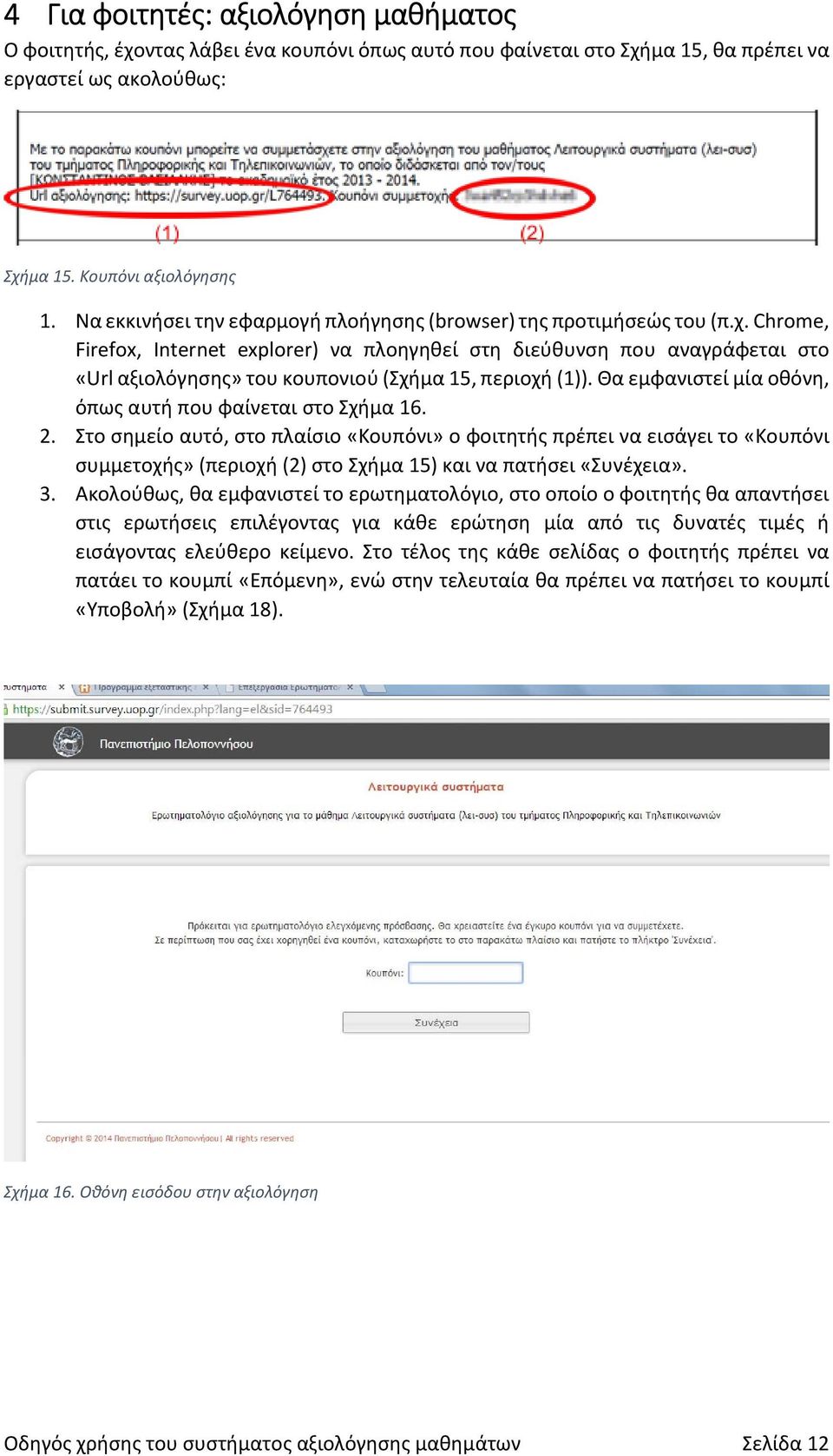 Chrome, Firefox, Internet explorer) να πλοηγηθεί στη διεύθυνση που αναγράφεται στο «Url αξιολόγησης» του κουπονιού (Σχήμα 15, περιοχή (1)).