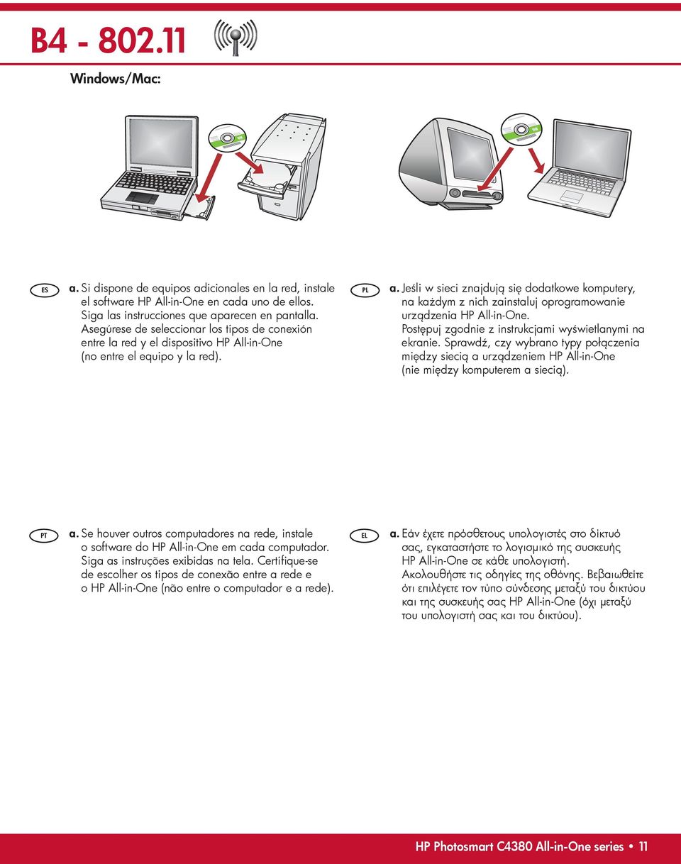 Jeśli w sieci znajdują się dodatkowe komputery, na każdym z nich zainstaluj oprogramowanie urządzenia HP All-in-One. Postępuj zgodnie z instrukcjami wyświetlanymi na ekranie.