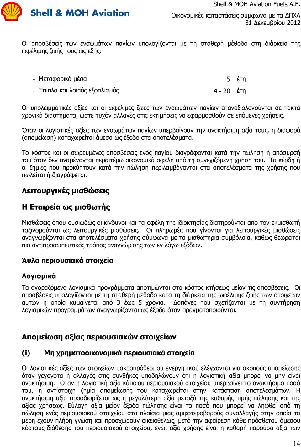 Όηαλ νη ινγηζηηθέο αμίεο ησλ ελζσκάησλ παγίσλ ππεξβαίλνπλ ηελ αλαθηήζηκε αμία ηνπο, ε δηαθνξά (απνκείσζε) θαηαρσξείηαη άκεζα σο έμνδν ζηα απνηειέζκαηα.