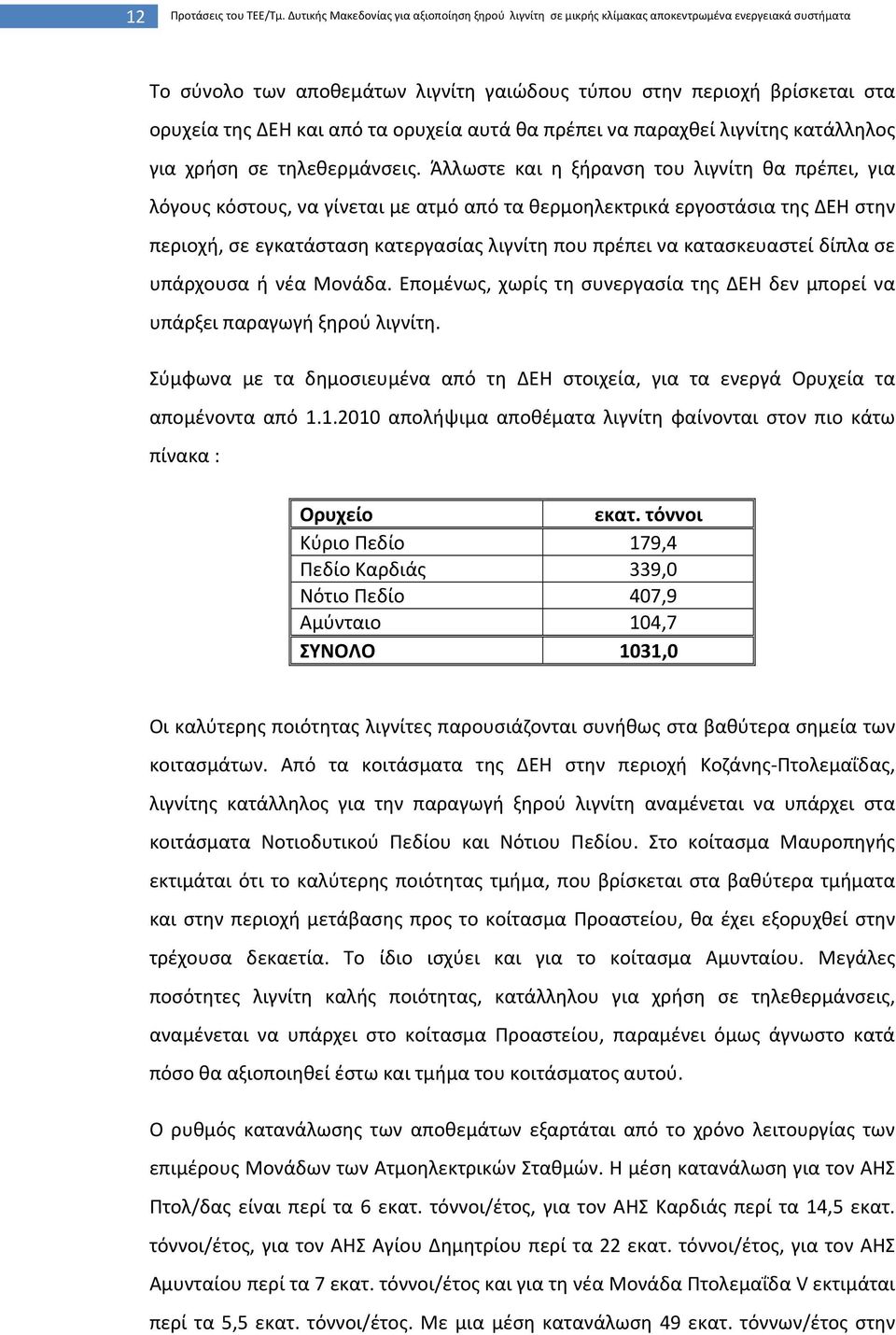 από τα ορυχεία αυτά θα πρέπει να παραχθεί λιγνίτης κατάλληλος για χρήση σε τηλεθερμάνσεις.