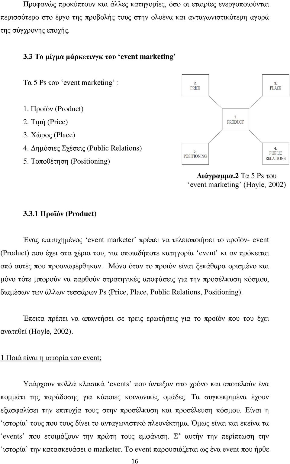 Σνπνζέηεζε (Positioning) Γηάγξακκα.2 Σα 5 Ps ηνπ event marketing (Hoyle, 2002) 3.