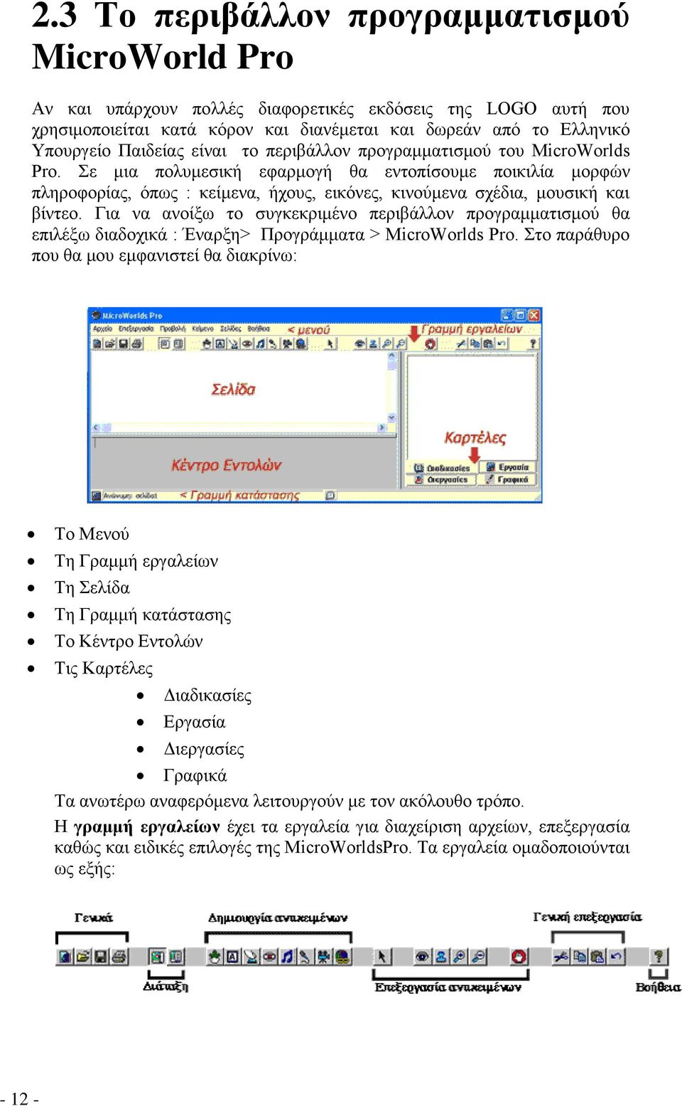 Γηα λα αλνίμσ ην ζπγθεθξηκέλν πεξηβάιινλ πξνγξακκαηηζκνύ ζα επηιέμσ δηαδνρηθά : Έλαξμε> Πξνγξάκκαηα > MicroWorlds Pro.