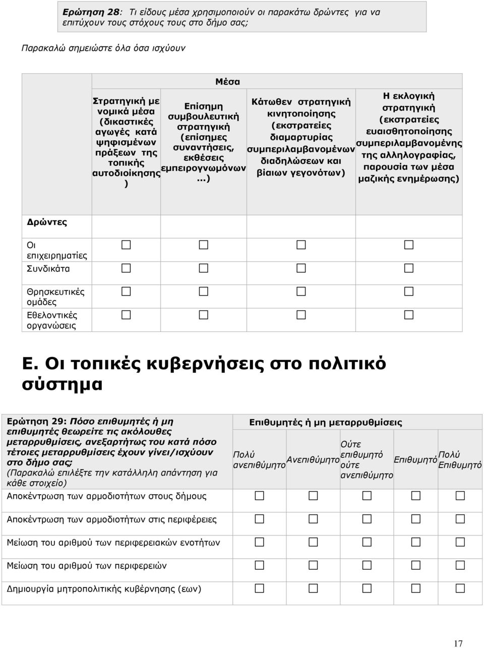 ..) Κάτωθεν στρατηγική κινητοποίησης (εκστρατείες διαμαρτυρίας συμπεριλαμβανομένων διαδηλώσεων και βίαιων γεγονότων) Η εκλογική στρατηγική (εκστρατείες ευαισθητοποίησης συμπεριλαμβανομένης της