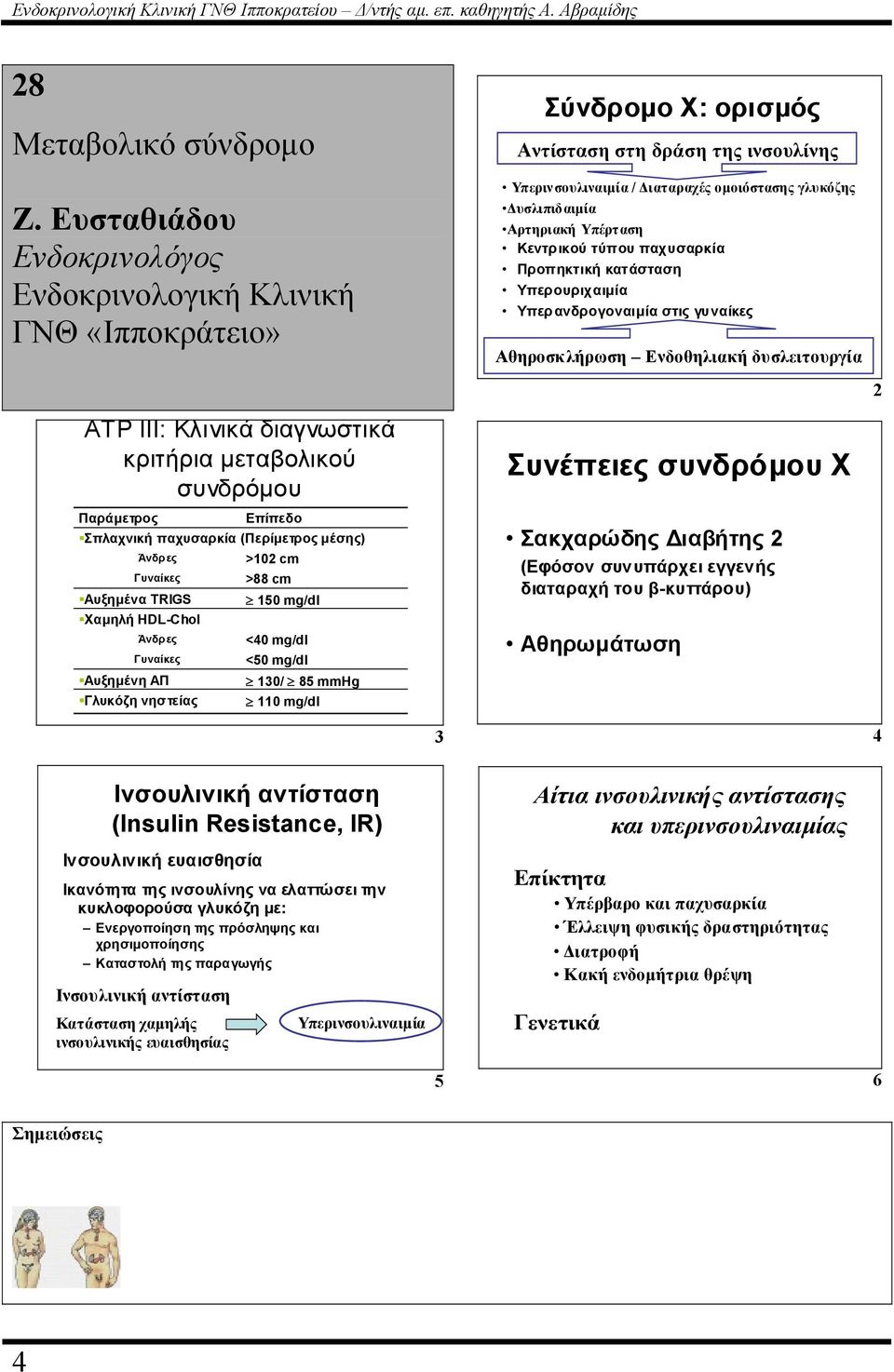 Γυναίκες Αυξηµένη ΑΠ Γλυκόζη νηστείας Επίπεδο Σπλαχνική παχυσαρκία (Περίµετρος µέσης) > cm > cm 10 mg/dl <0 mg/dl <0 mg/dl 10/ mmhg 1 mg/dl Σύνδροµο Χ: ορισµός Αντίσταση στη δράση της ινσουλίνης