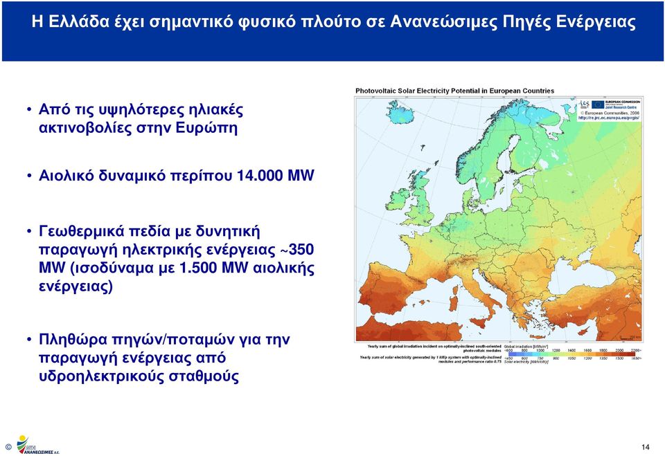 000 MW Γεωθερµικά πεδία µε δυνητική παραγωγήηλεκτρικήςενέργειας ~350 MW (ισοδύναµαµε