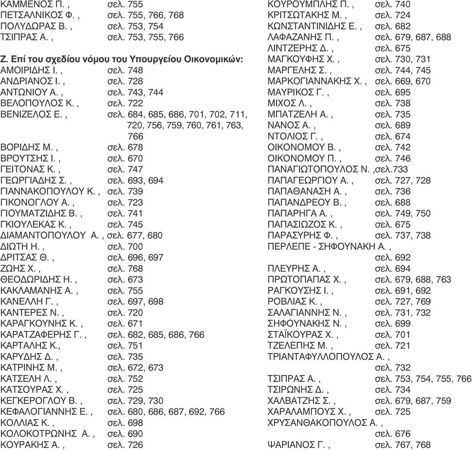 , σελ. 747 ΓΕΩΡΓΙΑΔΗΣ Σ., σελ. 693, 694 ΓΙΑΝΝΑΚΟΠΟΥΛΟΥ Κ., σελ. 739 ΓΙΚΟΝΟΓΛΟΥ Α., σελ. 723 ΓΙΟΥΜΑΤΖΙΔΗΣ Β., σελ. 741 ΓΚΙΟΥΛΕΚΑΣ Κ., σελ. 745 ΔΙΑΜΑΝΤΟΠΟΥΛΟΥ Α., σελ. 677, 680 ΔΙΩΤΗ Η., σελ. 700 ΔΡΙΤΣΑΣ Θ.