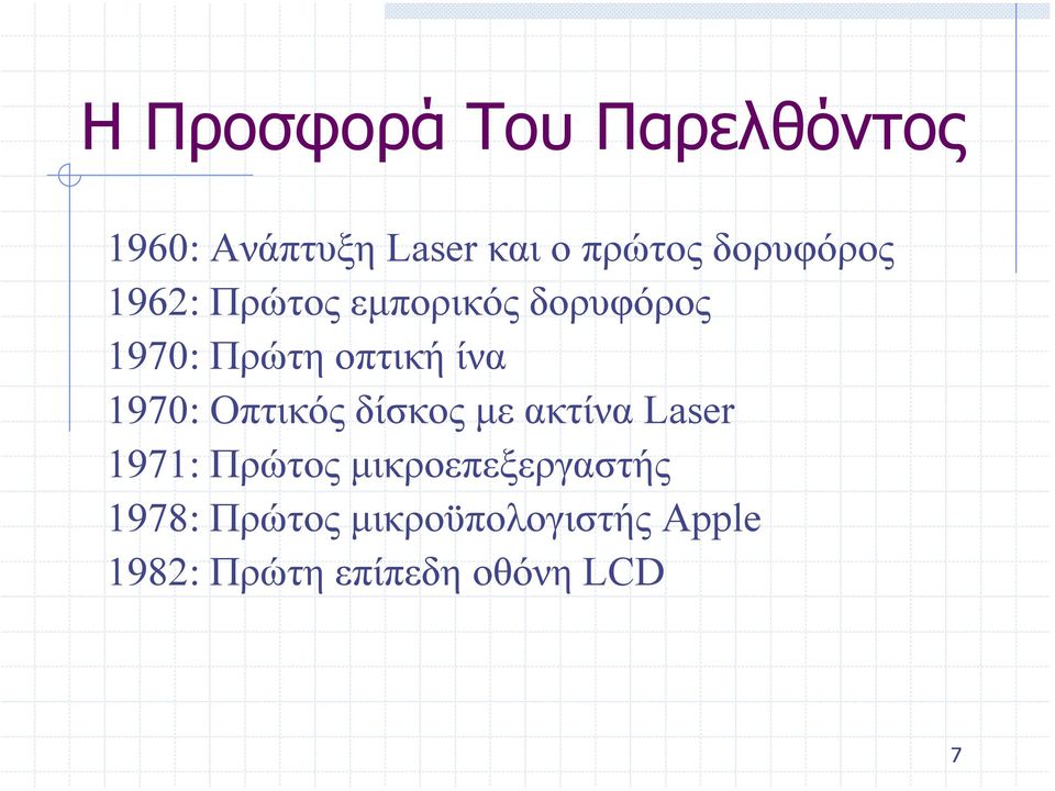 1970: Οπτικός δίσκος µε ακτίνα Laser 1971: Πρώτος