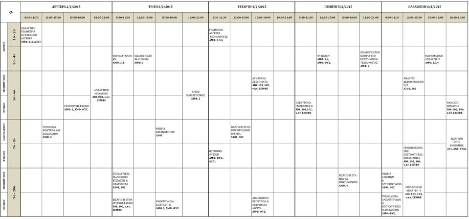ΛΕΚΤΡΟΜΑ ΓΝΤΙΣΜΟΣ ΙΙ ΑΙΘ. 101,102, ν.κτ. ΔΕΔΟΜΕΝΩΝ ΜΕ /Υ, 302 ΣΜΑΤΟΣ ΑΙΘ. 001, 106, ν.κτ. ΓΡΑΜΜΙΚΑ ΜΟΝΤΕΛΑ ΚΑΙ ΣΧΕΔΙΑΣΜΟΙ ΠΙΘΑΝΟΤΤΩΝ, ΕΠΙΧΕΙΡΣΙΑ ΕΡΕΥΝΑ, 302 ΓΕΝΙ ΤΣ ΣΧΕΤΙΚΟΤΤΑΣ - ΚΟΣΜΟΛΟΓΙΑ ΑΙΘ.
