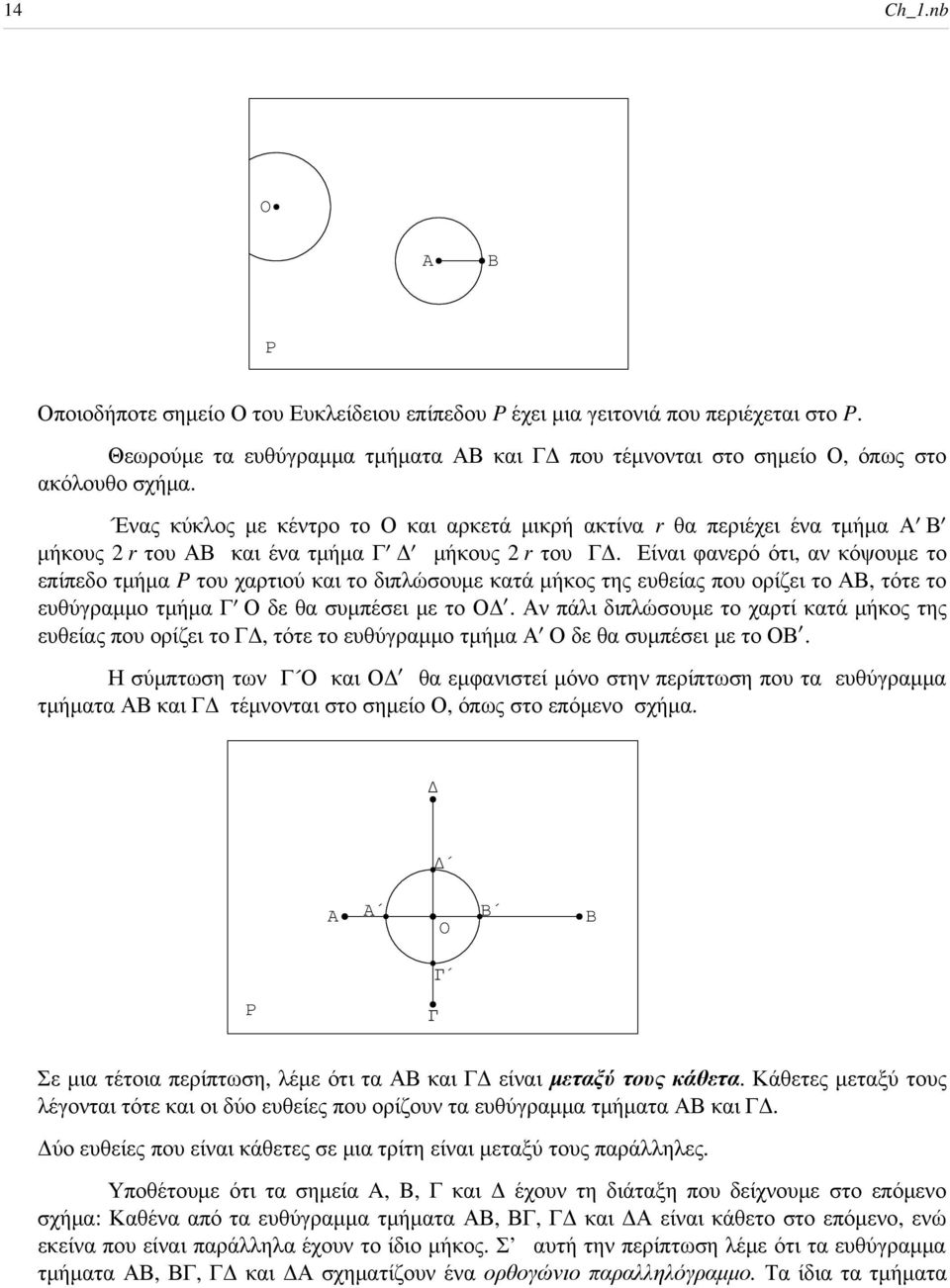 Είναι φανερό ότι, αν κόψουµε το επίπεδο τµήµα P του χαρτιού και το διπλώσουµε κατά µήκος της ευθείας που ορίζει το ΑΒ, τότε το ευθύγραµµο τµήµα Γ Ο δε θα συµπέσει µε το Ο.