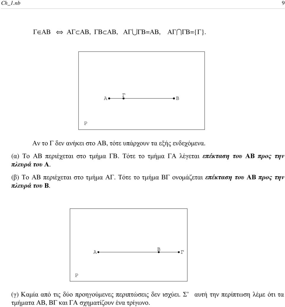 Τότε το τµήµα ΓΑ λέγεται επέκταση του ΑΒ προς την πλευρά του Α. (β) Το ΑΒ περιέχεται στο τµήµα ΑΓ.